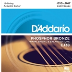 D'Addario Phosphor Bronze 12 String Acoustic Guitar Strings Light