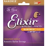 Elixir Strings 16027 Nanoweb Phosphor Bronze Acoustic Guitar Strings - .011-.052 Custom Light